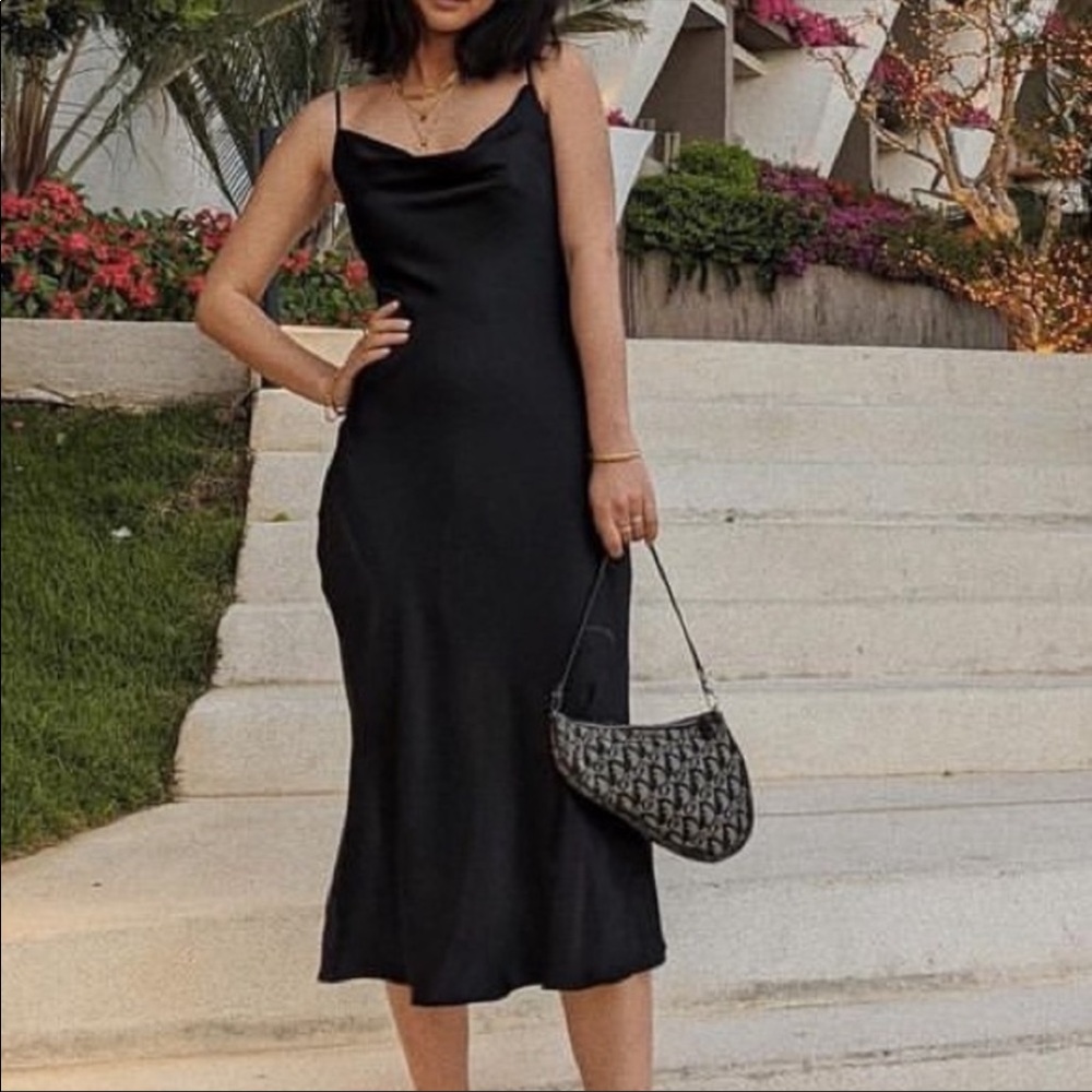 Aritzia black slip midi dress